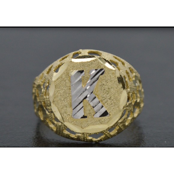 Real 10K Solid Yellow Gold Initial Letter Hip Hop Mens Ring 4.2gr A-Z Sizes 6-11 - Picture 3 of 7